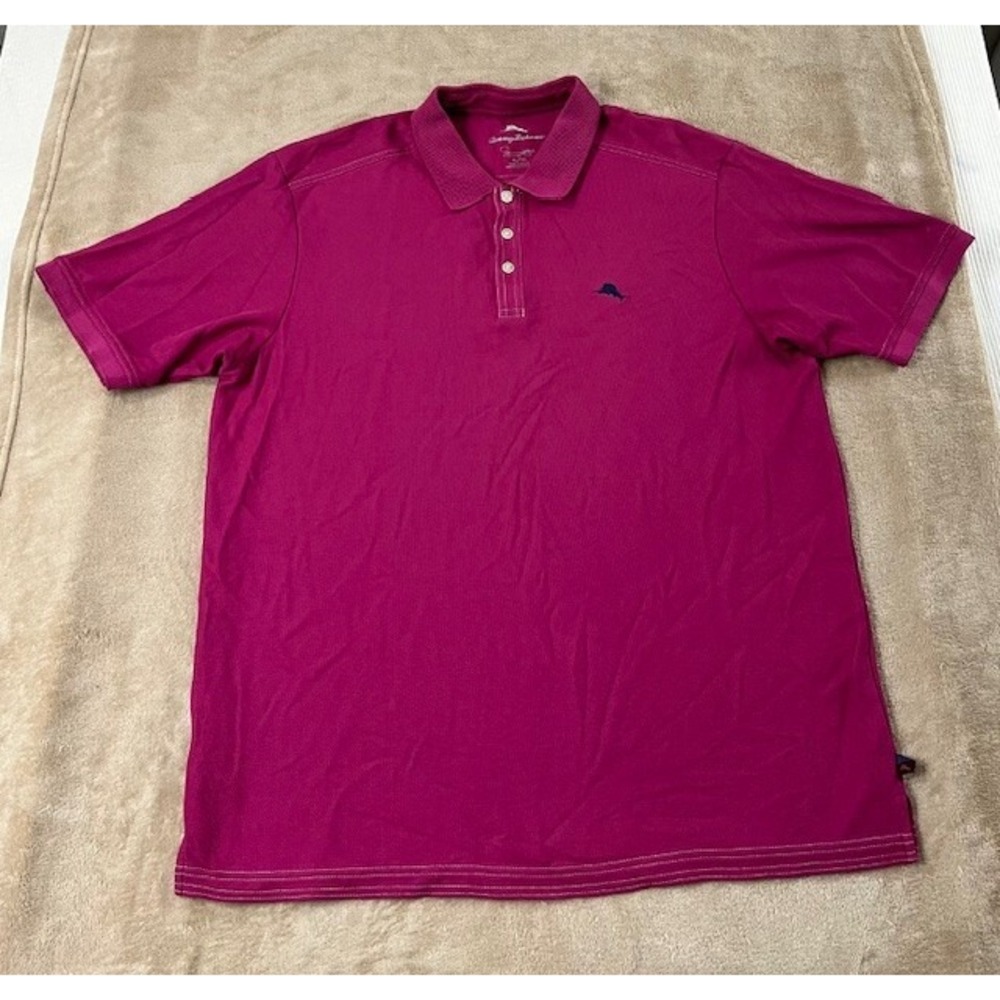Tommy Bahama Supima Mesh Shirt Men's XL Solid Fuchsia Pink Short Sleeve EUC